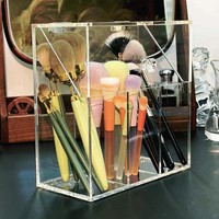 Boîte de rangement pour pinceaux de maquillage en acrylique tendance, autoportante, pré-assemblée, portable, hautement transparente, anti-poussière
