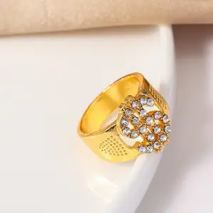 Cincin uang kristal Rock Mode grosir Hip Hop perhiasan es Out Bling warna emas cincin tanda dolar US Signets untuk pria