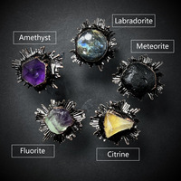 INS Vintage Rétro Naturel Améthyste Météorite Noire Fluorite Verte Quartz Jaune Labradorite Ouvert Réglable Unisexe Européen