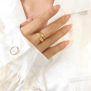 Anillo de Aro Chapado en Oro Popular, Anillo de Dedo de Acero Inoxidable, Joyería - Product Image 5