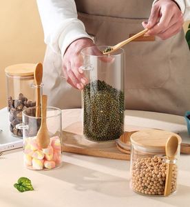 Pot de conservation alimentaire hermétique en verre borosilicate de qualité supérieure avec couvercle en bambou, empilable, pour épices, céréales et grains - Product Image 4