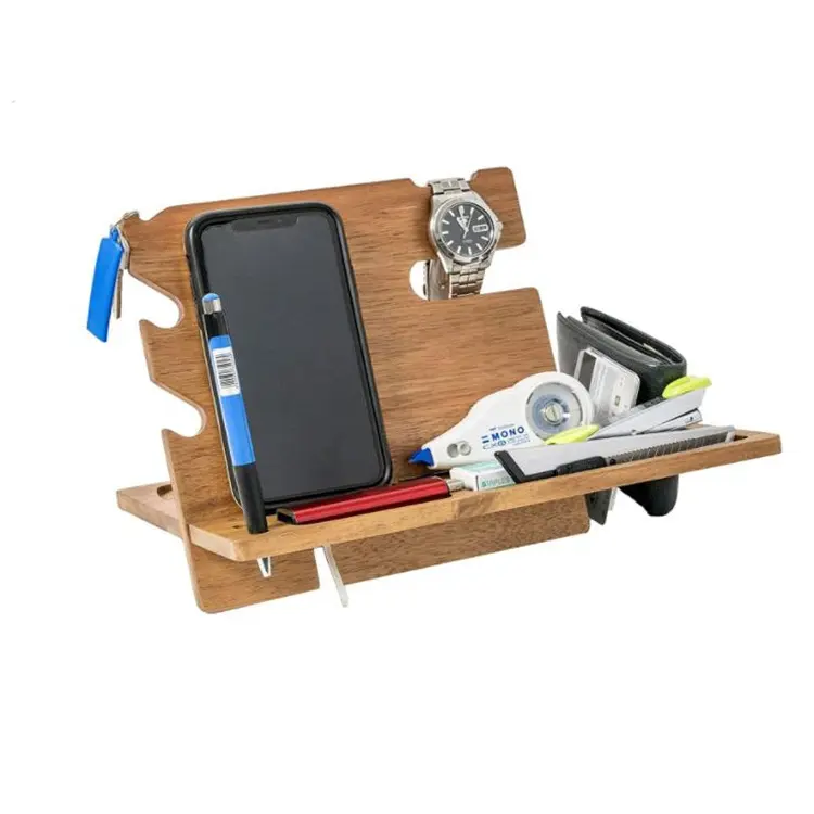Wood Phone Docking Station for Men Nightstand Organizer Watch Charging Stand Bedside Table Organizer