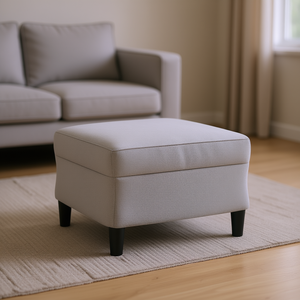 Poggiapiedi in tessuto grigio chiaro 23,6x19,7x16,1 pollici, design contemporaneo, mobili per soggiorno - Product Image 3