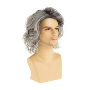 Pelucas sintéticas de longitud media <span class=keywords><strong>para</strong></span> <span class=keywords><strong>hombre</strong></span>, con raya lateral, en capas, color gris ombré, fibra resistente al calor, aspecto natural. - Product Image 2
