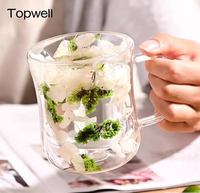 Cangkir Kopi & Susu Modern Minimalis Berlapis Ganda dengan Isolasi Termal, Motif Bunga Kering Kreatif Lintas Negara