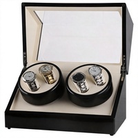 Remontoir de montre noir brillant à 4 emplacements avec intérieur en fibre de carbone et PU, fenêtre acrylique en forme de L, 5 modes pour montres automatiques de luxe