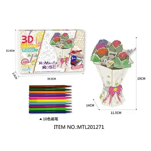 3D Puzzles Rose Flowers Custom Painting Puzzle Children DIY Toys Kids Drawing Toys Jigsaw Puzzles For Baby Handmade