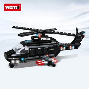 WOMA玩具厂热卖礼品高级特警飞机武装直升机场景积木砖juguete barato
