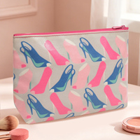 Tas Kosmetik Kanvas Motif High Heels dengan Lapisan Anti Air, Estetis, untuk Perjalanan dan Liburan Akhir Pekan