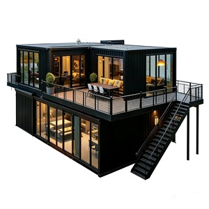 บ้านคอนเทนเนอร์สีดำทันสมัยพร้อมผนังกระจกและระเบียงบนดาดฟ้าสำหรับใช้เป็นร้านค้า - Product Image 4