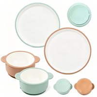 Assiette bébé en céramique, base en silicone antidérapante, sans BPA, qualité alimentaire, ensemble d'assiettes pour enfants en porcelaine pour les tout-petits