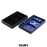 Plateau à bijoux en cuir PU neuf, personnalisable avec logo, empilable, en velours, pour l'organisation et la présentation de bagues, boucles d'oreilles et bracelets - Vente en gros