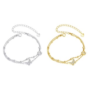 Double-Layer Butterfly <b>Bracelet</b> 925 Sterling Silver Dainty Beaded Chain Adjustable for Women <b>Charm</b> <b>Bead</b> Fine Jewelry Gift - Product Image 2