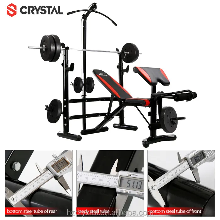 Crystal OEM/ODM Custom Multi Gym Equipment Strength Training Adjustable Weight Lifting Weight Bench with Lat Bar Power Rack