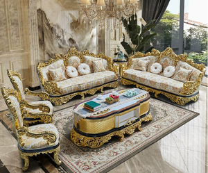 French Luxury All Solid Wood Sectional <b>Sofa</b> European Living Room with Gold Foil Imported Fabric High-end <b>Sofa</b> Set for <b>Hotel</b> Use - Product Image 1