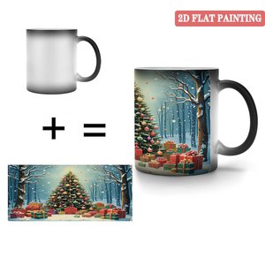 Mug personnalisé noir givré 11oz en céramique sensible à la chaleur, tasse vierge avec motif sapin de Noël, peinture 2D plate - Product Image 4