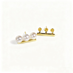WENCHI 11018 DIY <b>Pearl</b> Accessories S925 <b>Silver</b> Earnail Empty Stand Gold/<b>Silver</b> Three <b>Pearl</b> <b>Earrings</b> with 6-7mm Round Beads - Product Image 5