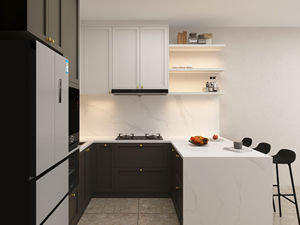 Cuisine équipée de luxe, armoires blanches avec îlot, armoire de cuisine pour appartement - Product Image 2