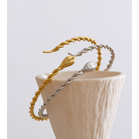 JINYOU 7699 Bracelet Serpent en Acier Inoxydable Torsadé Style Punk, Plaqué Or Véritable PVD, Manchette Ouverte Minimaliste, Motif Animal