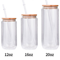 Vente flash : Tasse à bière en verre à double paroi personnalisée de style américain, 12/16/20 oz, sublimation, globe à neige, réutilisable, grande capacité