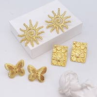 Anting Tusuk Kupu-kupu Bunga Trendy Bahan Stainless Steel 304 Lapis Emas Anti Air Bebas Nikel Tahan Luntur Elegan Grosir