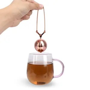 Kullanımlık topu şekilli bakır çay süzgeci paslanmaz çelik gül altın çay demlik