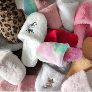 Custom <b>Cozy</b> Indoor Fluffy Fuzzy Rabbit Fur for <b>Slippers</b> Luxury Women's Soft House for <b>Slippers</b> Warm Winter Faux Sheepskin Flat - Product Image 2