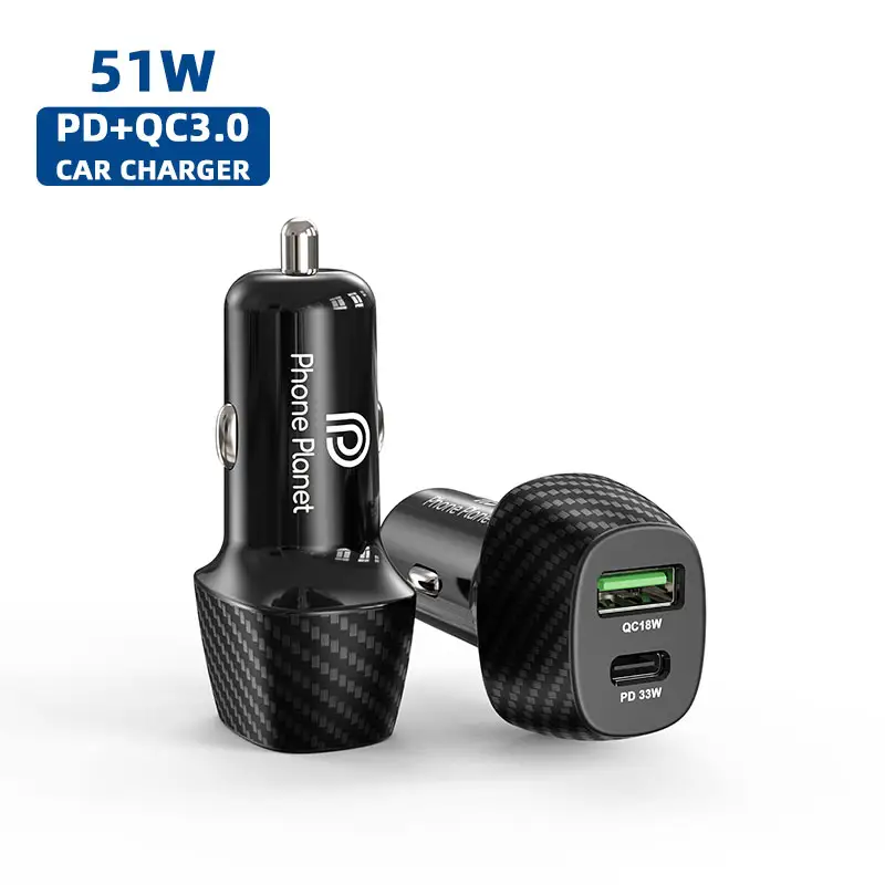 Phone Planet 51W fast charging car charger dual usb type c PD QC car charger