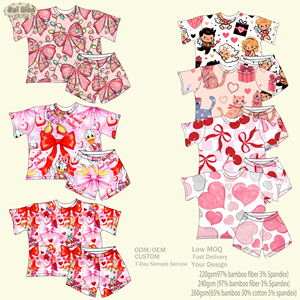 Set di Maglietta e Pantaloncini in Bambù per San Valentino, <span class=keywords><strong>Pigiama</strong></span> Estivo a Maniche Corte per Bambina, 2 Pezzi di Abbigliamento per Ragazze - Product Image 5