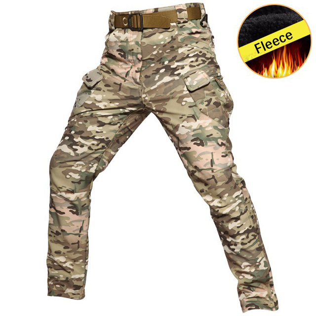 Custom Lightweight Waterproof 4 Way Stretch Breathable Polyester Fleece  Winter Men Cargo Combat  Fur Tactical Hunting Pants