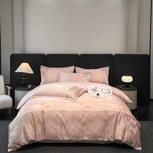 Parure de lit de luxe léger 60S en coton lavé et soie, broderie florale en relief, pliée, 300TC, portable, 4 pièces, taille King/Queen, polyester, qualité hôtelière - Product Image 2