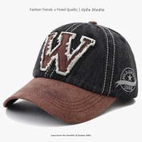 Topi Baseball Unisex Anti-UV Bordir 6-Panel Bahan Oxford Distressed Desain Color-block Dapat Disesuaikan Untuk Semua Musim