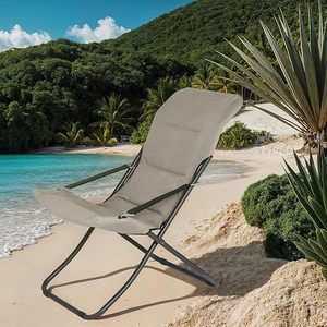 Sedia a Sdraio Pieghevole in Metallo Grigio Tortora 70x80x135h cm con Cuscino, Comoda Chaise Longue da Sole - Product Image 4