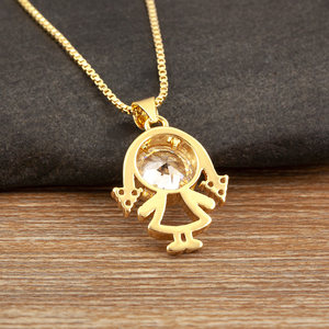 QIKU Fashion Cute <strong>Boy</strong>/Girl Son/Daughter Delicate Pendant <strong>Necklaces</strong> for Women Female Sparkling Zircon Chain Link Jewelry Gifts - Product Image 6