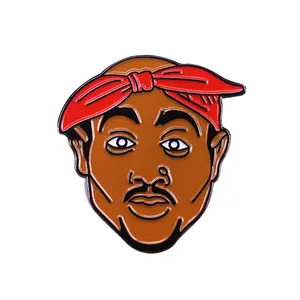 Custom logo metal 2pac rapper lapel pin badge metallic assorted tupac enamel hip hop pin for hat