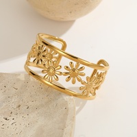 Bracelet jonc ouvert massif de luxe pour femme, plaqué or, motif feuille et fleur, en acier inoxydable, bijou raffiné pour soirée
