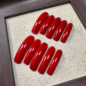 Nouveaux Ongles Press-On Courbes Sexy 10 Pièces Faits Main Rouge Uni <span class=keywords><strong>Faux</strong></span> Ongles Longs Courbes Tendance en Gros à Vendre - Product Image 1