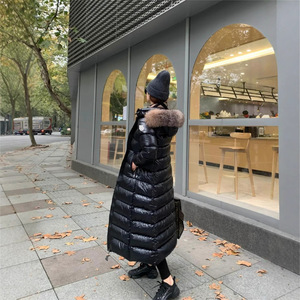 Veste d'hiver longue pour <span class=keywords><strong>femme</strong></span> en duvet de canard blanc avec col en <span class=keywords><strong>fourrure</strong></span> de renard, ceinture élastique à la taille et fermeture éclair, motif uni, 100g-150g - Product Image 5