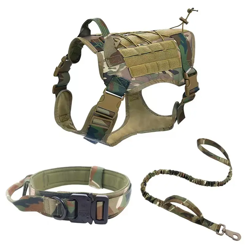 Hot Selling Tactical Hondentuig En Leiband Set Outdoor Training Stof Harnas Met Kraag Geven Set Voor Huisdieren