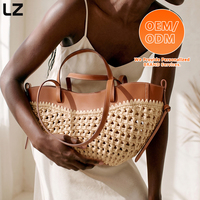 Sacs à main en cuir véritable LZ avec logos personnalisés, sacs à bandoulière pour femmes, petit sac fourre-tout en raphia tressé, sac de voyage, sac hobo, sac à poignée supérieure en forme de croissant