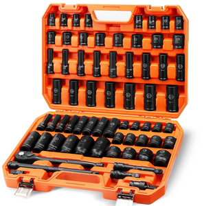 1/2" Drive Impact Socket Set, 66-Piece Standard SAE (3/8"-1-1/4") and Metric (8-24mm) Size, 6 Point, Cr-V - Product Image 1