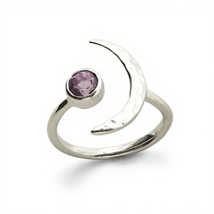 925 Sterling Silver Half <b>Moon</b> Amethyst <b>Ring</b> Trendy Christian Handmade Antique Fine Jewelry Certified - Product Image 1