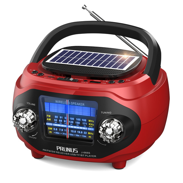 Radio Portable AM FM Wireless Speaker Rich Bass Stereo Best Sound Solar/USB Rechargeable/AUX/USB Drive Portable Radio