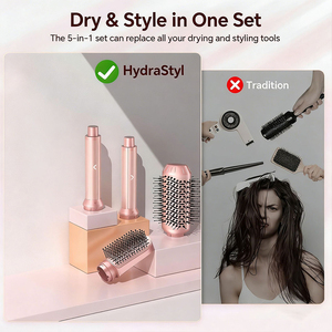 Ensemble de brosses à air chaud <span class=keywords><strong>5</strong></span> en 1, brosse sèche-cheveux professionnelle à double conduit haute vitesse, brosse volumisante en céramique à ions négatifs, boucleur, lisseur - Product Image 4
