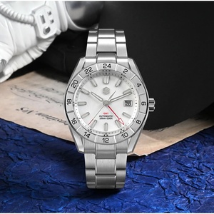 Reloj San Martin SN0130G de 42 mm para Hombre, NH34 GMT, Esfera de Nácar Natural, Fecha a las 3 Horas, Automático, Cristal de Zafiro, Luminoso Azul BGW-X1, Reloj de Vestir - Product Image 5