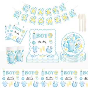 DAMAI Baby Gender Reveal Party Supplies Team Boy Paper Plates Napkins <b>Disposable</b> Baby Shower <b>Tableware</b> Decorations for 8 Guests - Product Image 2