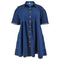 Robe en jean élégante grande taille pour femme, à manches courtes, boutonnée, avec volants étagés, mini-robe chemise décontractée d'été, coupe ample, 2026