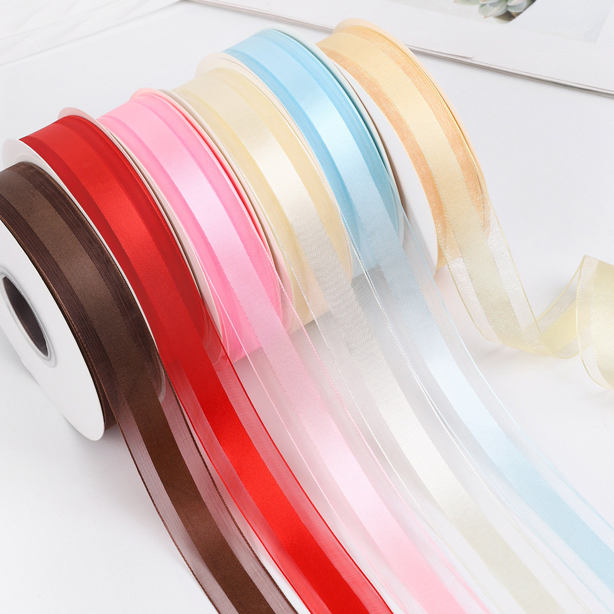 Wholesale Multi Color Sheer Organza Ribbon Roll - Satin Fabric Ribbon for Gift Wrapping Bouquet Decor DIY Crafts