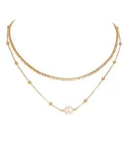 High quality Simple diamond necklace Fashion faux Baroque pearl chain multilayer necklace for women