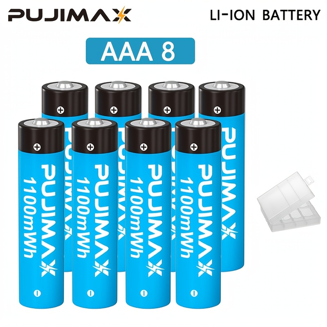 PUJIMAX 8Pcs Universal High Performance Rechargeable Lithium Batteries 1.5V AAA 1100mWh Li-ion Battery for Remote Control Toys